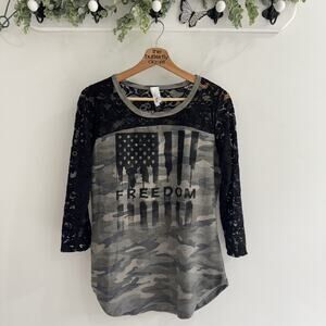 Liberty Wear Made In The USA Women’s Camo And Lace Shirt Freedom New M T.S